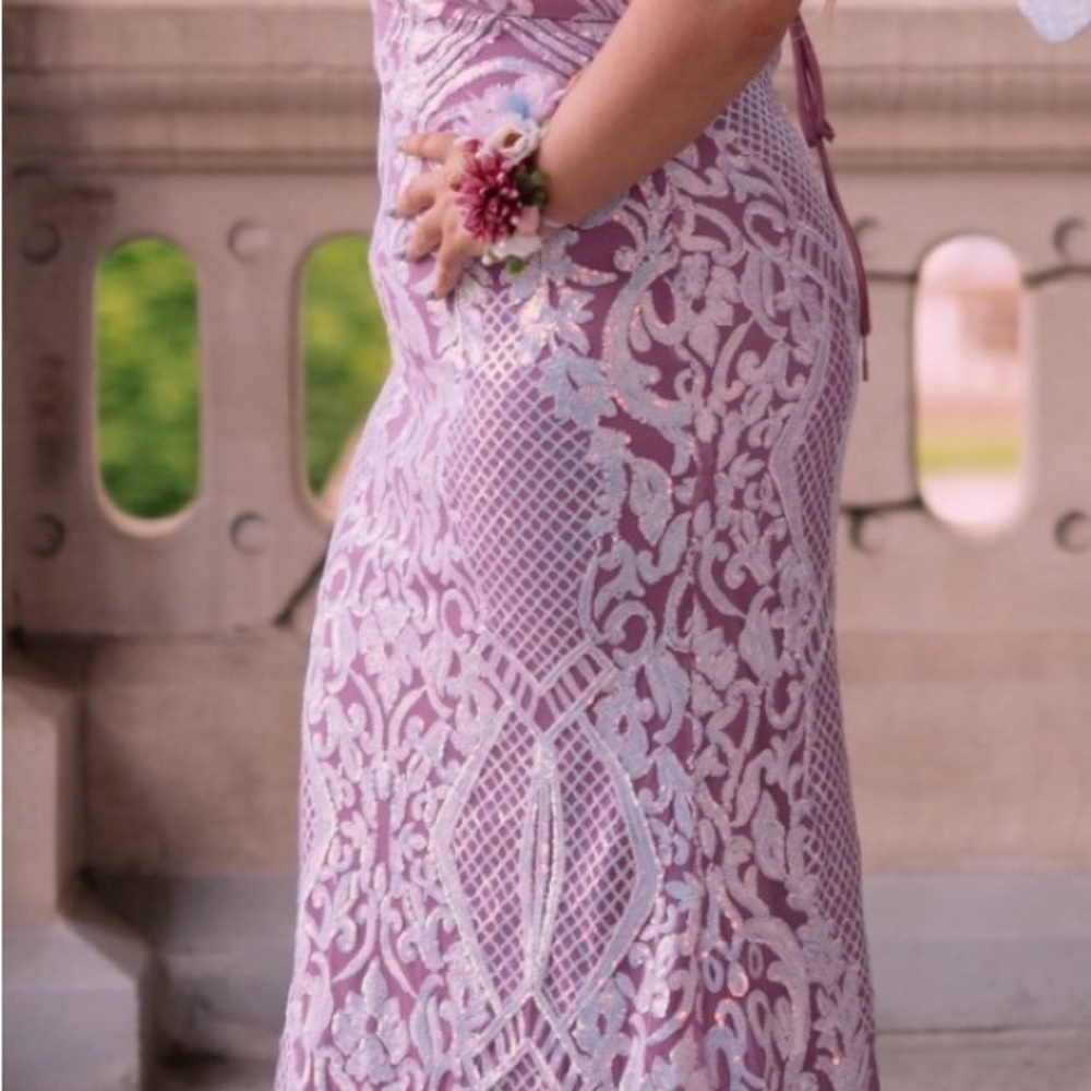 Jump Dark Pink and White Detail Prom Dress
